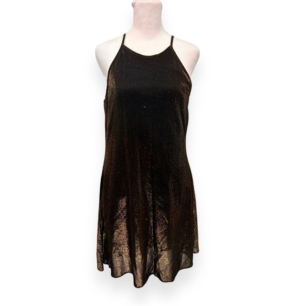 Vintage All That Jazz Copper Shimmer Mini Dress Size Small